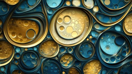 Abstract pattern featuring spherical shapes in gold and blue hues, creating a mesmerizing visual effect.