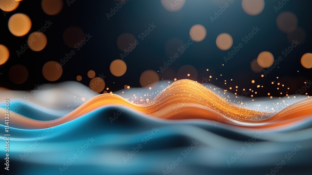 Poster mesmerizing and captivating abstract image featuring vibrant flowing waves of turquoise teal and gol