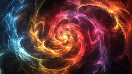 Obraz premium A vibrant swirl of colors creating a mesmerizing abstract pattern in shades of red, blue, and orange.