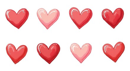 Collection of Cute Heart Illustrations in Watercolor Style Perfect for Valentine's Day Cards and Romantic Decor