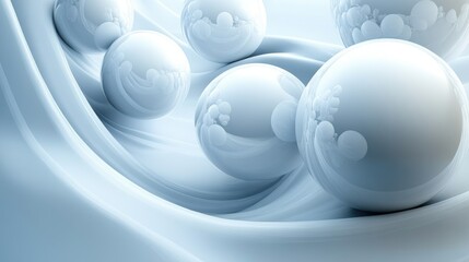A serene composition of glossy white spheres on a smooth blue surface, evoking a sense of tranquility and balance.