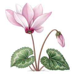 illustration of a Cyclamen flower, isolated on a white background, Cyclamen Generative AI. 
