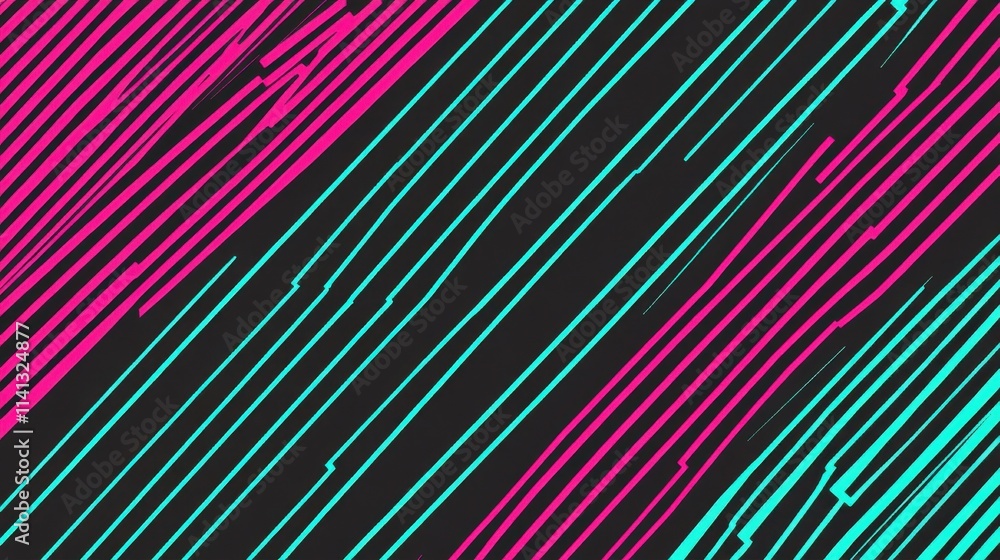 Poster vibrant abstract lines in pink and teal against a black background, creating a dynamic visual appeal