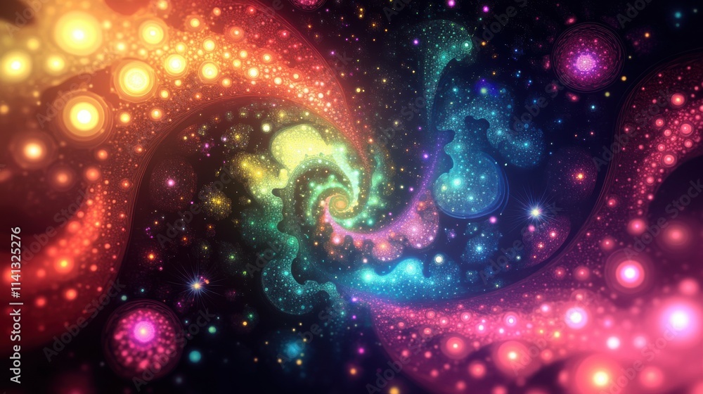 Poster a vibrant swirl of colors and lights creates a mesmerizing fractal pattern in this digital artwork.