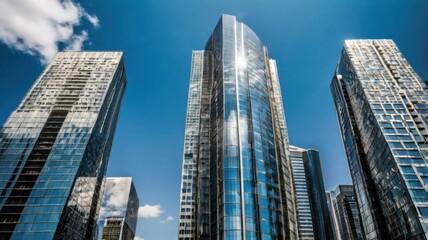 Obraz premium Futuristic City, Symmetry of Buildings and Sky