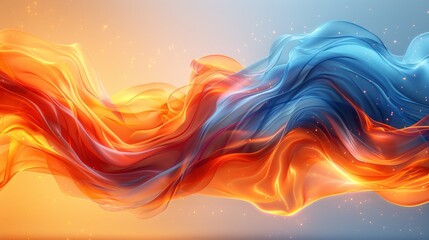 Abstract flowing fabric, orange and blue, light and shadow.
