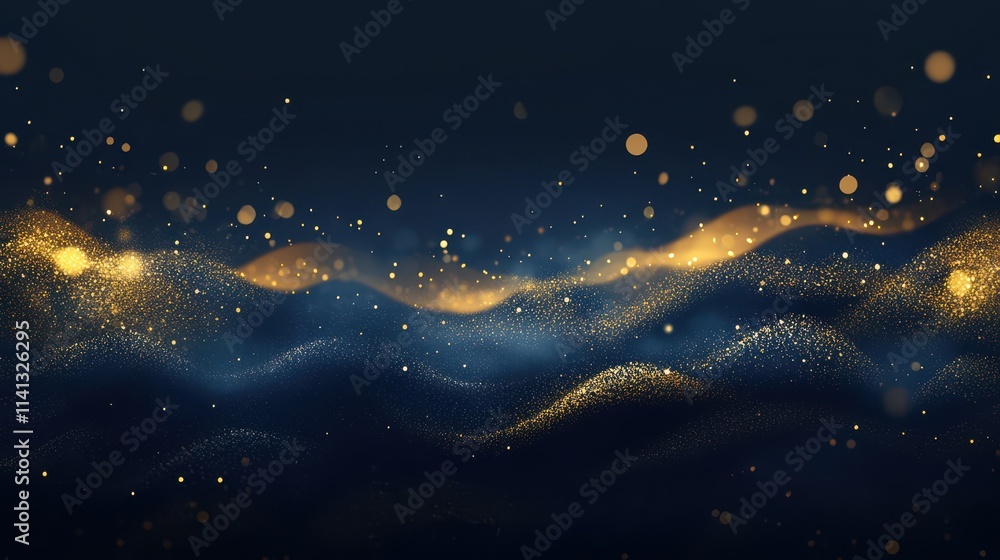 Aufkleber a mesmerizing wave of shimmering blue and gold particles, creating an enchanting and ethereal atmosp