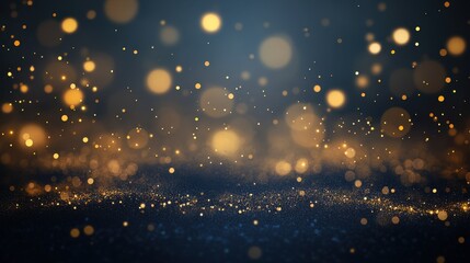 Obraz premium A beautiful abstract background featuring shimmering golden bokeh lights on a deep blue backdrop.