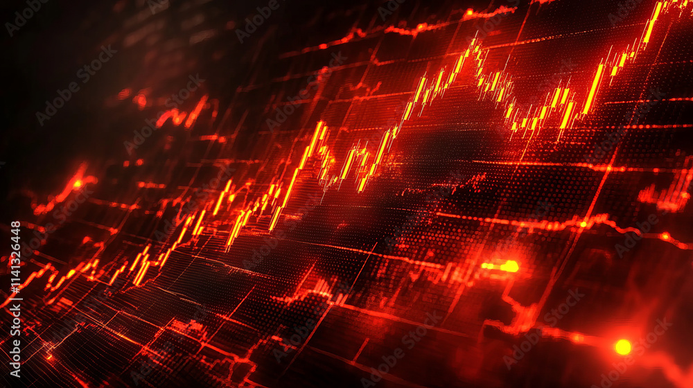 Poster dynamic stock market graph with upward trends and financial data visualization