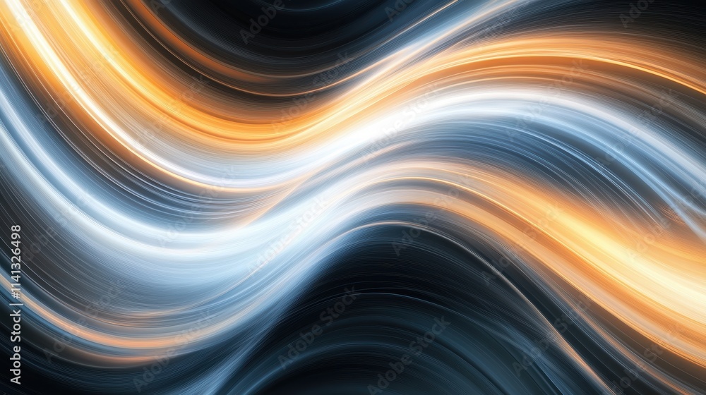 Poster abstract flow of vibrant orange and blue colors creating a dynamic and energetic wave effect.