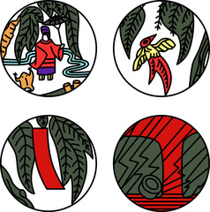 11月のカラーシンプル円形花札アイコンセット