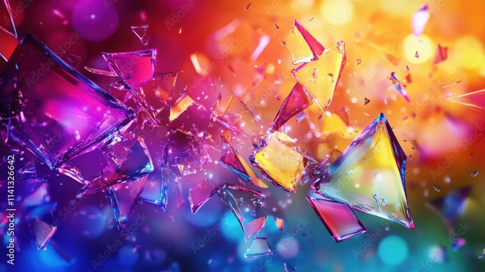 Aufkleber colorful shards of shattered glass create a dynamic and vibrant explosion of shapes and light.