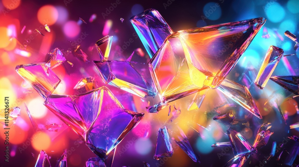 Poster vibrant shards of multicolored glass capture light, creating a mesmerizing abstract scene filled wit