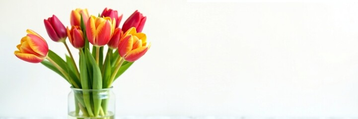 Naklejka premium Colorful tulips in a vase on white background, flowers, colorful flowers
