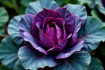 Obraz premium Deep purple ornamental cabbage with a unique shape, ornamental plants, plant life