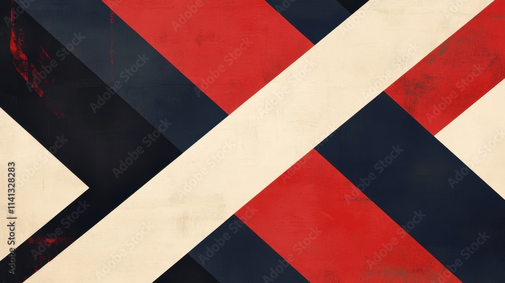 Poster abstract geometric pattern featuring bold red, black, and cream colors arranged in dynamic diagonal 