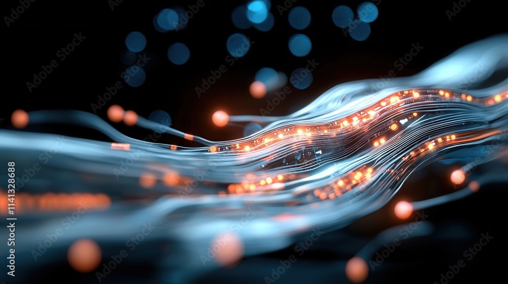 Poster mesmerizing digital abstract of a flowing wavelike composition of captivating luminous energy and pu