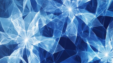 A mesmerizing abstract design of luminous blue petals radiating light.