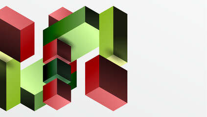 Obraz premium Sleek abstract design featuring isometric 3D blocks in a clean, modern composition. Perfect for tech-inspired themes, with vibrant colors and geometric precision