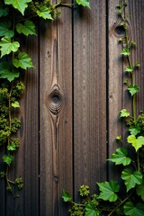 Distressed wood grain background with moss and vines growing through, wood, rustic, decayed