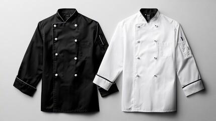 Stylish black and white chef jacket mockup set for culinary professionals.