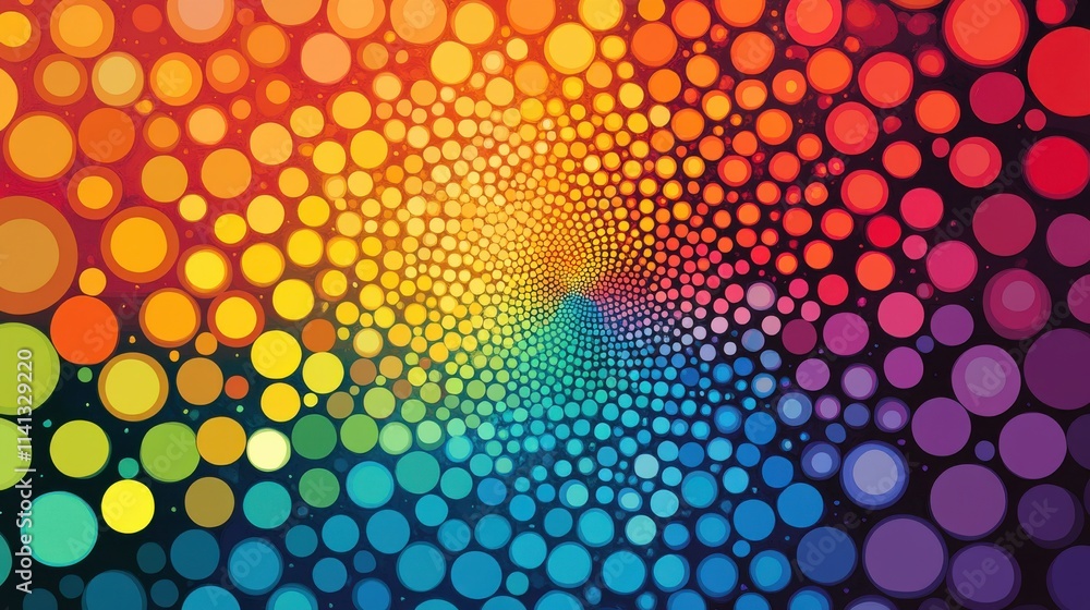 Poster a vibrant swirl of colorful circles in a mesmerizing spiral pattern, evoking a sense of motion and d