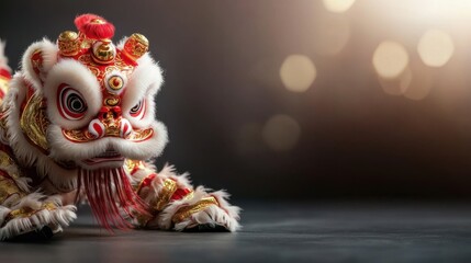 Dynamic lion dance performance captured in motion urban street festival cultural event nighttime close-up vibrant celebration