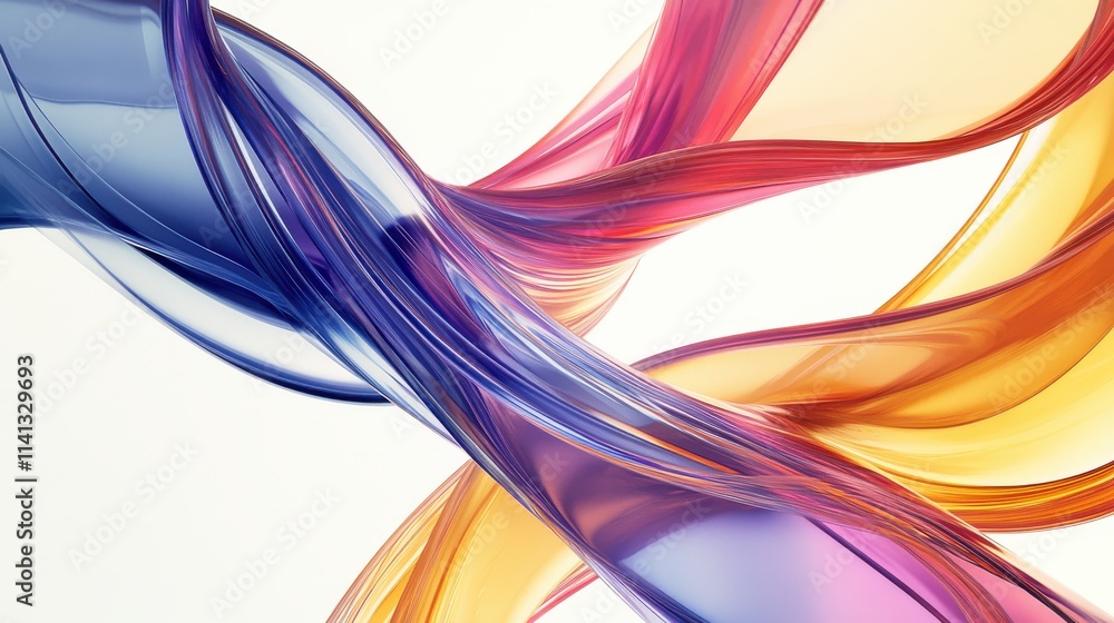 Poster colorful flowing waves of translucent material create a dynamic, abstract composition in vibrant hue