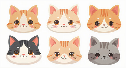 Fototapeta premium Cute Cartoon Cat Faces Illustration Set - Adorable Kitten Character Collection for Kids and Pet Lovers