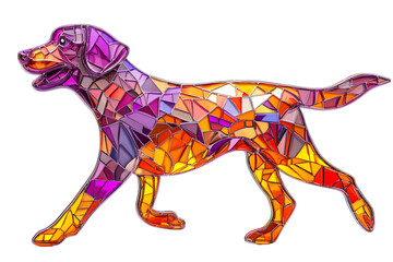 Vibrant Golden Retriever Running in Stained Glass Style
