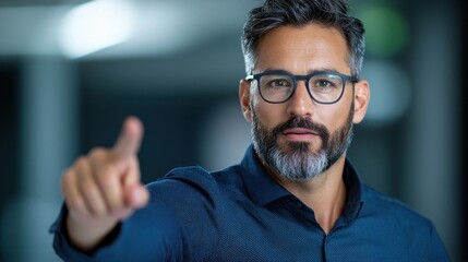 Obraz premium Thoughtful and Confident Mature Businessman Wearing Glasses and Suit Gesturing Indoors Suggesting Leadership Problem Solving and Decision Making