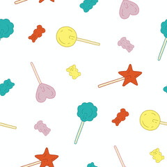 Lollipop Gummy Bear Vector Seamless Pattern illustration Design
