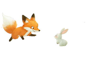 Kawaii Bad Fox Chasing Scared Rabbit in Enchanted Meadow