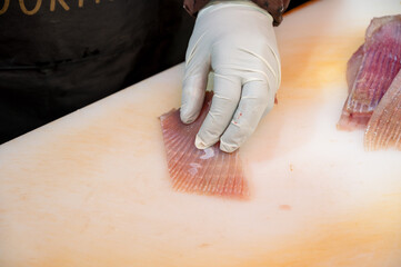 Korean traditional food. Skate sashimi