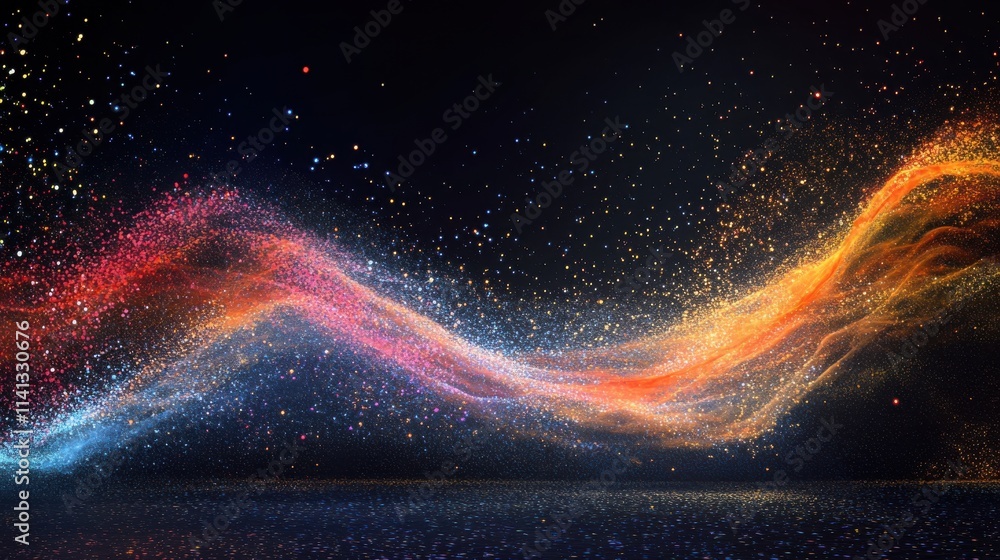 Aufkleber a vibrant swirl of colorful particles creating a cosmic effect against a dark backdrop.