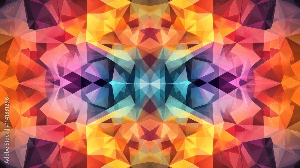 Aufkleber vibrant abstract geometric design featuring a kaleidoscope of colors in triangular shapes.