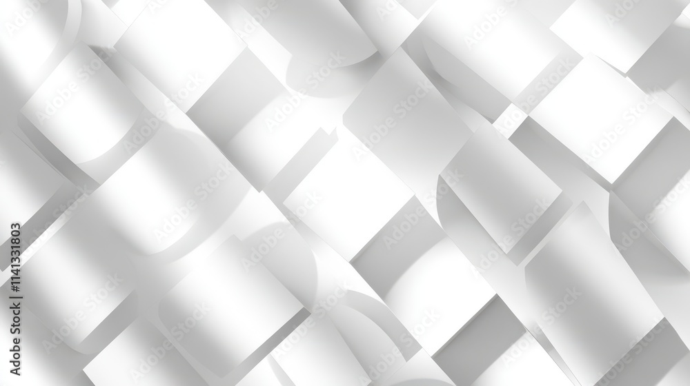Poster abstract white texture with layered geometric shapes creating depth and dimension.