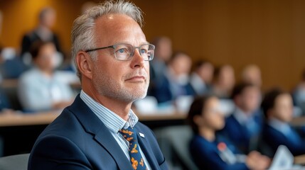Serious and Thoughtful Middle Aged Male Businessman Wearing Suit and Tie Contemplating While Sitting in Corporate Boardroom or Office Setting