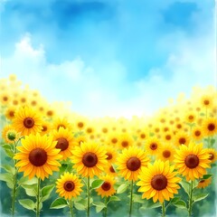 Obraz premium Sunflower Field Under Blue Sky Summer Scene