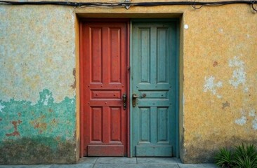Fototapeta premium two colored doors, antique doors