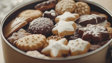 A Delicious Assortment of Christmas Cookies in a Festive Tin