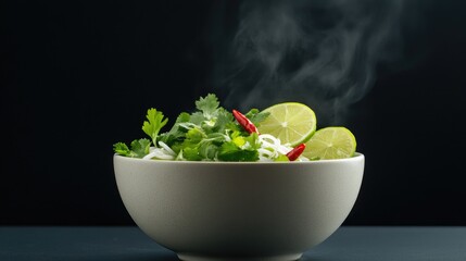 Fresh Herb Bowl with Lime and Chili Peppers