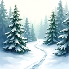 Obraz premium Snowy Path through Winter Forest Landscape