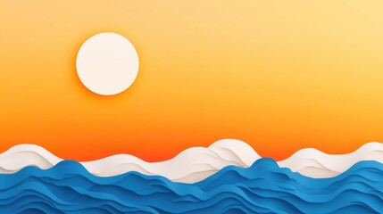Vibrant Sunset Over Paper Waves Art Design