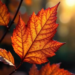 Obraz premium Mottled foglia di acero with veins of gold and copper in autumnal hues, warm colors, macro texture, foliage