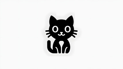 Obraz premium A cute black cat illustration with large eyes and a smiling face, sitting upright with a curled tail.