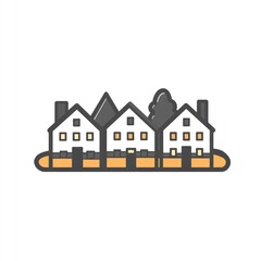 Fototapeta premium A minimalist illustration of three houses with a tree, representing community and home.