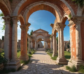 Obraz premium Panorama of the Aquileia Domus Tito Macro Area - Archway and Temple , area, temple