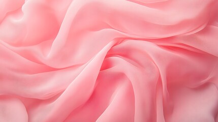 Obraz premium Delicate pink organza chiffon fabric with swirl creased texture for wedding and fashion apparel design