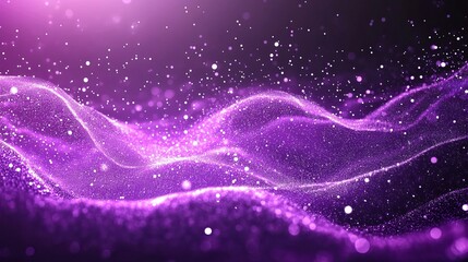 Obraz premium Abstract digital purple particles wave with shining dots and stars, glowing light background